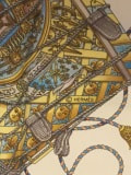 Close up Picture of copyright in used Hermes scarf for sale Les Tambours
