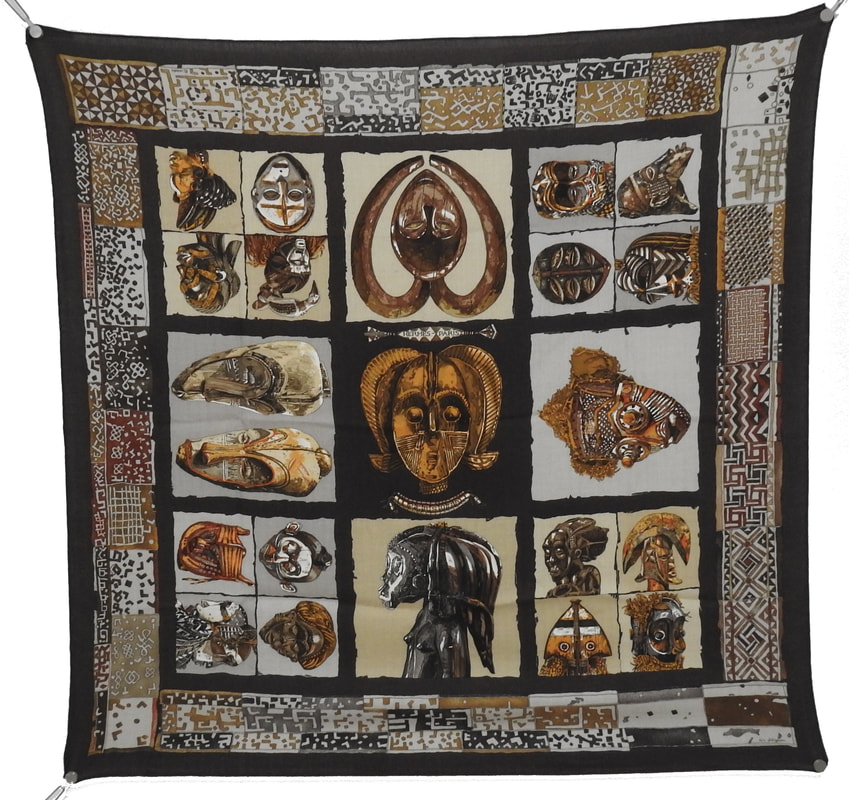 Picture of brown Hermes 90cm cashmere scarf, Persona by Loic Dubigeon
