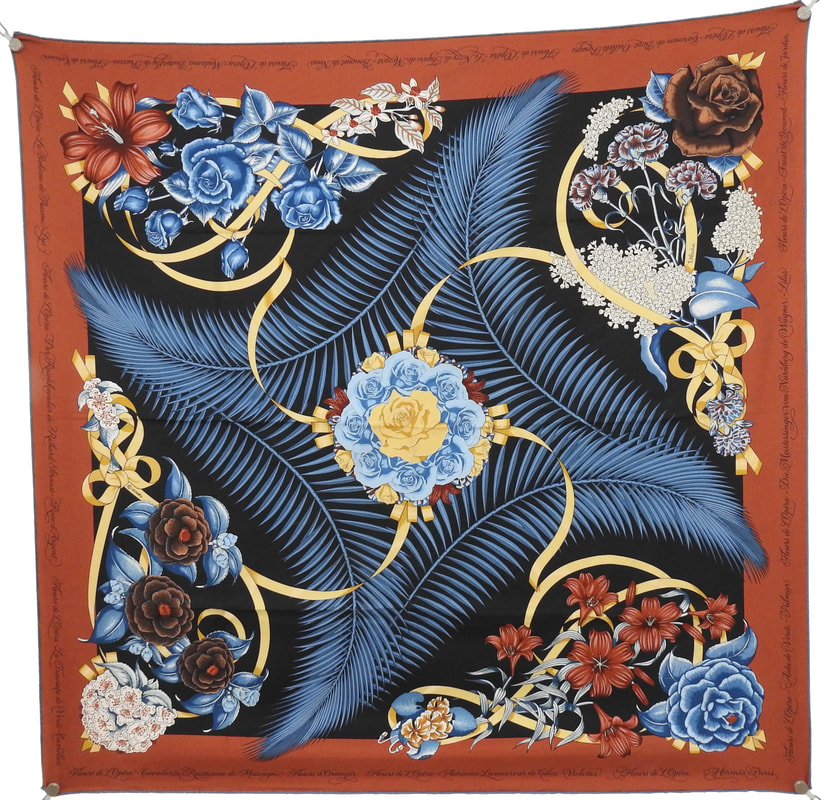 Hermes 90cm vintage silk scarf Fleurs de l'Opera by Julia Abadie