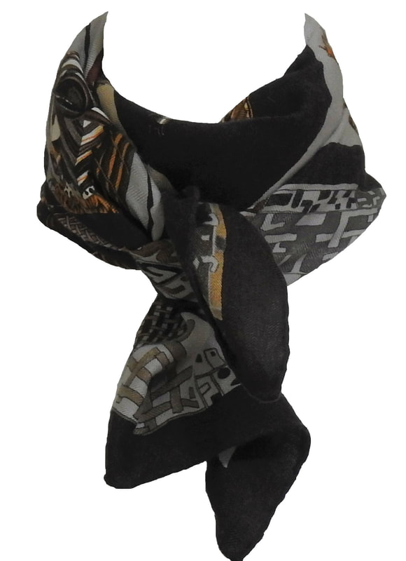 Picture of knotted Hermes 90cm scarf, Persona in brown by Loic Dubigeon