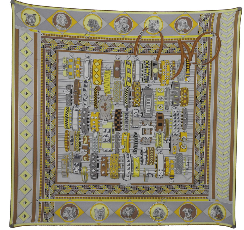 Picture of Hermes Scarf Colliers et Chiens by Virginie Jamin, in yellow and taupe