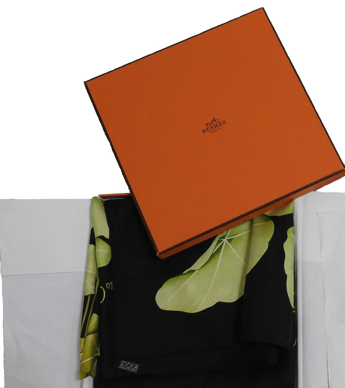 Picture of used Hermes 90cm silk scarf Les Capucines in original Hermes orange box ready to ship