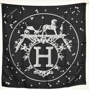 Picture of black and white Hermes 90cm silk scarf. Vif Argent by Dimitri Rybaltchenko