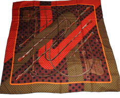 Picture of Hermes Cashmere and SIlk 140cm shawl Clic Clac au Pois by Julie Abadie in olive green, brown, orange