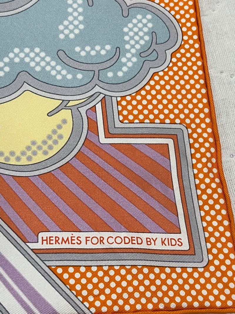 Close up Picture of Hermes branding on Pegase Pop, a 70cm Hermes silk scarf