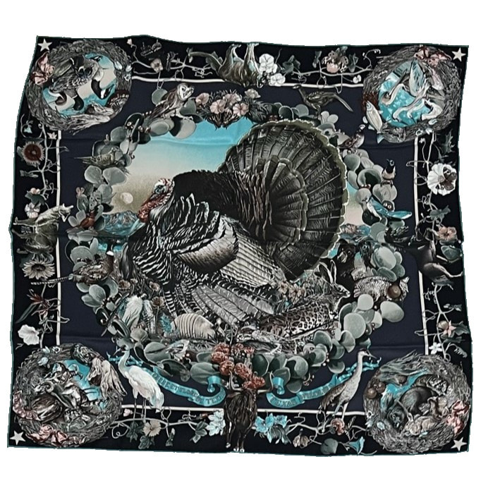 Picture of Faune et Flore du Texas, a used Hermes 70cm silk scarf designed by Kermit Oliver, for sale