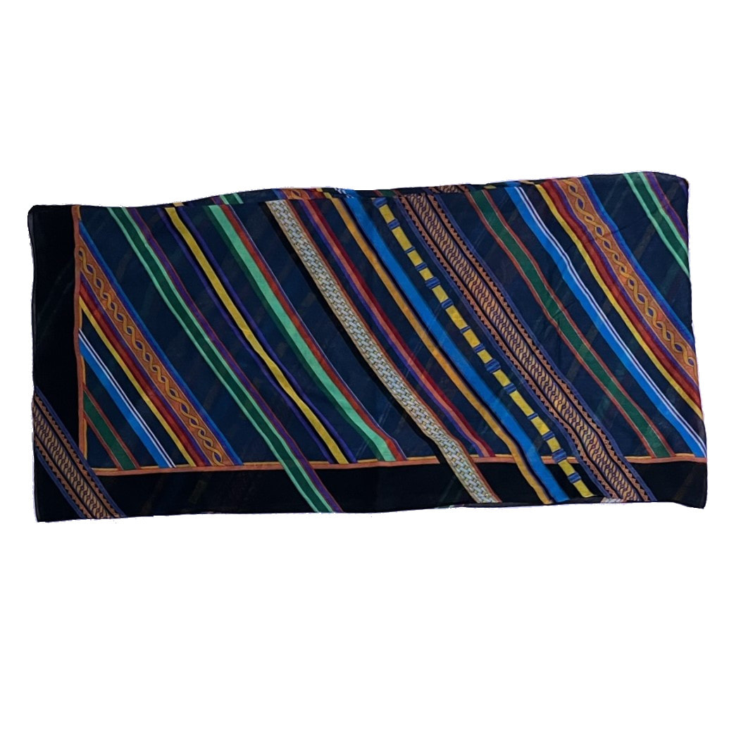 Picture of an Hermes 100% cotton pareo. Black with multi color stripes