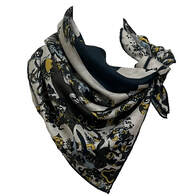 Picture of Quatre Chevaux, a mens 100cm cashmere scarf designed by David Bartholomeo. Green and yellow and teal